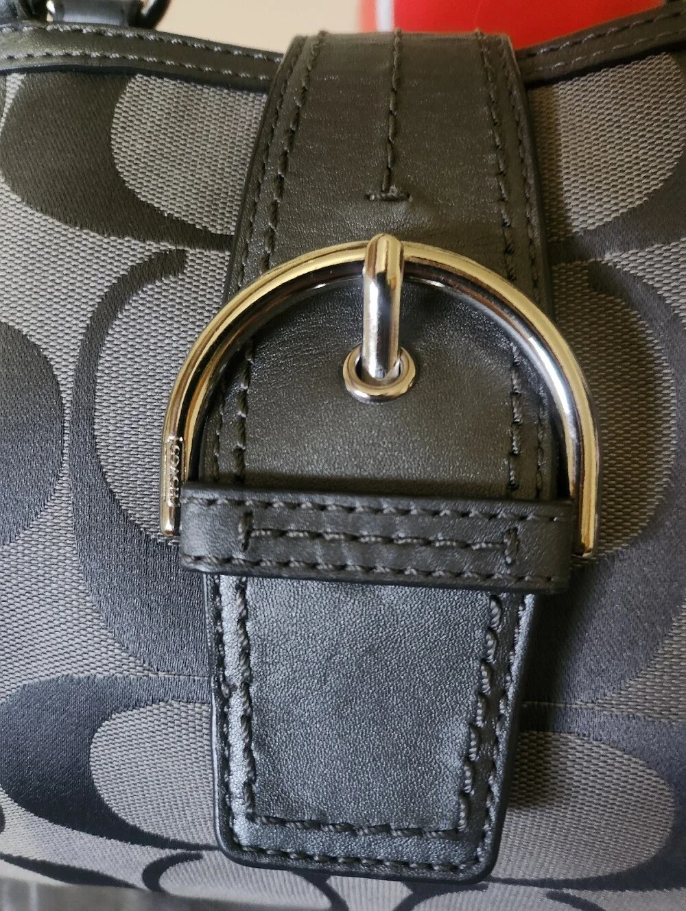 Coach Gray Signature Canvas Shoulder Bag with Leather Trim EUC - Picture 4 of 14